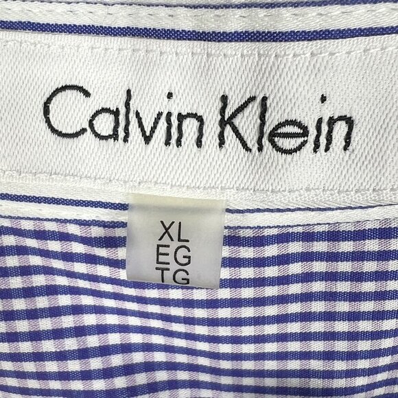 Calvin Klein Womens XL Purple Gingham Striped Patchwork Button Up Shirt Office - Picture 13 of 16